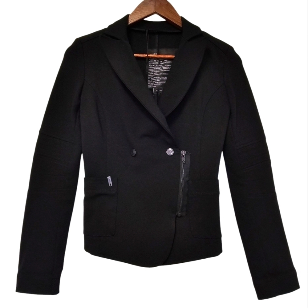 IKKS Women’s Blazer Knit Jacket Double Breasted Size 34 XSmall Black Label
